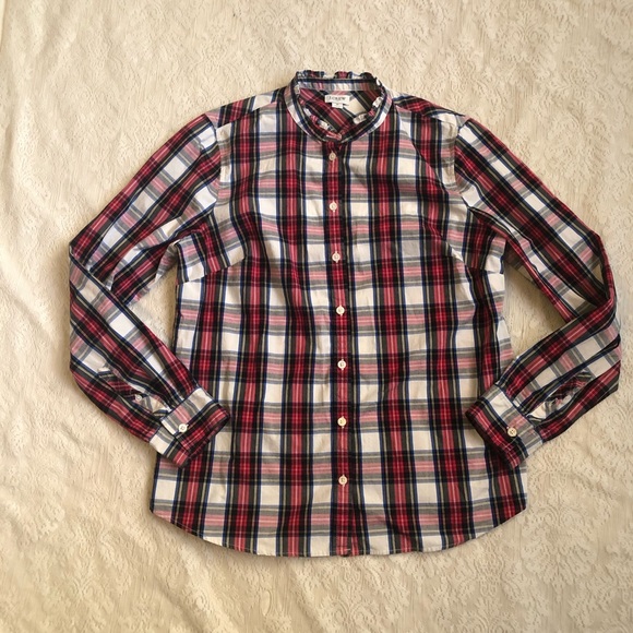 J. Crew factory ruffle color plaid tartan top - Picture 2 of 10